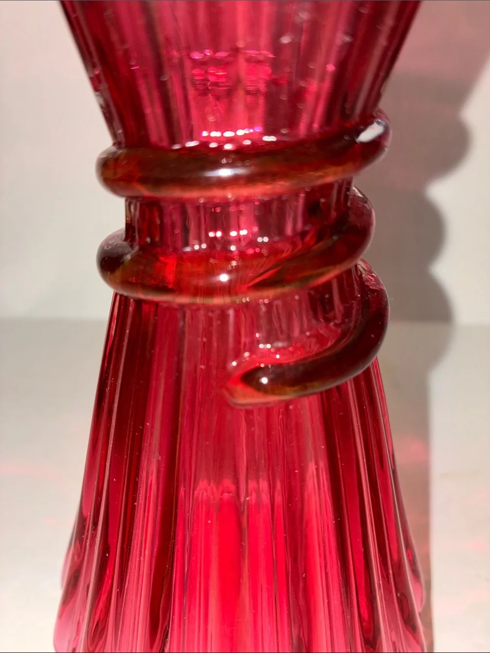Fenton Cranberry Pink Ruffled Wheat Glass Vase